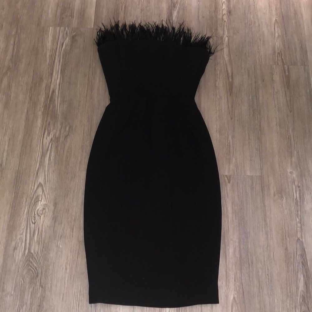 House of cb London Bianca  chic black feather top strapless fitted dress size XS - Picture 2 of 7